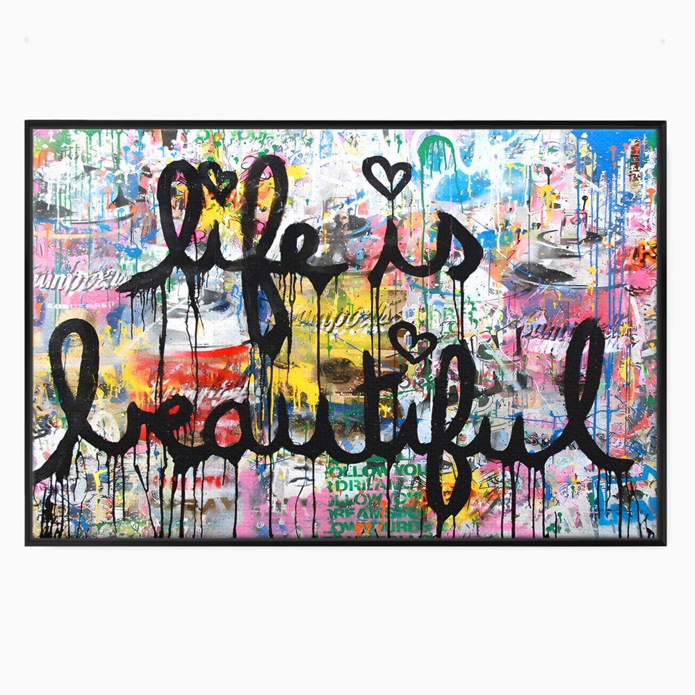Tablou canvas cu tablou canvas cu graffiti motivational, in rama de aluminiu negru